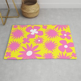 Retro Pop Art Flowers Pink and Yellow Area & Throw Rug
