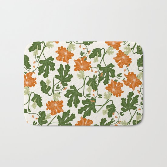Orange Vintage Flower Pattern Bath Mat