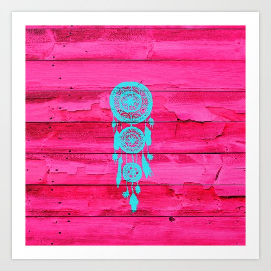 Hipster Teal Dreamcatcher Girly Pink Fuchsia Wood Art Print