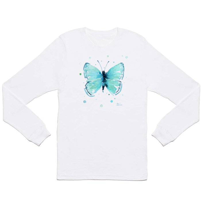 Blue Abstract Butterfly Long Sleeve T Shirt