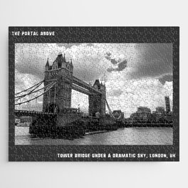 The Portal Above - Tower Bridge under a dramatic sky, London, UK (black and white) Jigsaw Puzzle