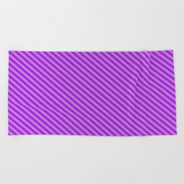 [ Thumbnail: Orchid & Purple Colored Striped/Lined Pattern Beach Towel ]