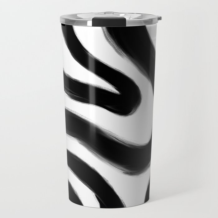 Black and White Swirl Lines Travel Mug