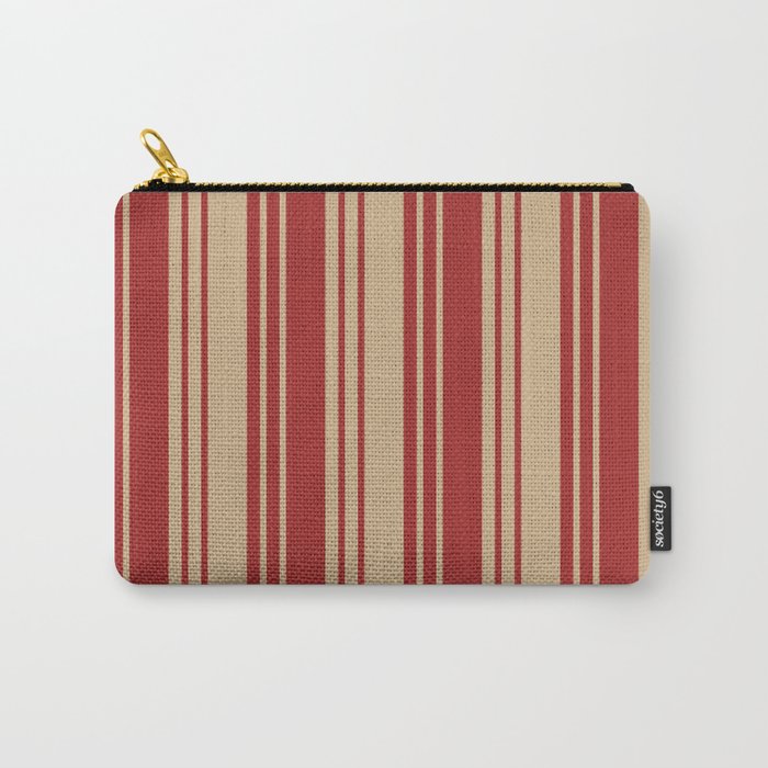Brown and Tan Colored Lined Pattern Carry-All Pouch