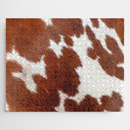 Brown Cowhide, Cow Skin Print Pattern Jigsaw Puzzle