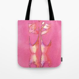 Watercolor Ballet Pointe Shoes on Ballerina Feet Dancing on Pink Water Tote Bag