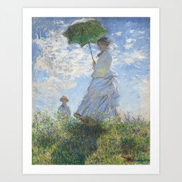 Vintage Woman with a Parasol, Madame Monet and Her Son (1875) by Claude Monet. Art Print