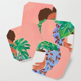 Adventure Stories for Introverts: Lethabo and the Delicious Monster, Woman with Indoor Plant Painting on Pink Coaster