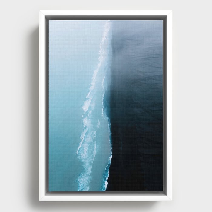 Black Sand Beach And Blue Ocean In Iceland – Landscape Photography Framed Canvas