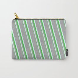 [ Thumbnail: Dark Gray, Light Cyan, and Lime Green Colored Lines Pattern Carry-All Pouch ]