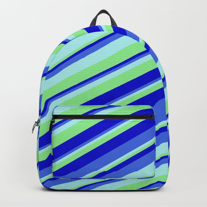 Turquoise, Light Green, Blue, and Royal Blue Colored Stripes/Lines Pattern Backpack