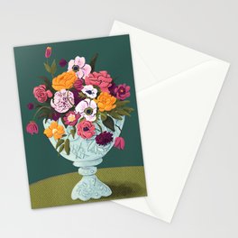 Saturated Springtime Flower Bouquet in Vintage Milk Glass Vase | Bold Colorful Floral Stationery Cards
