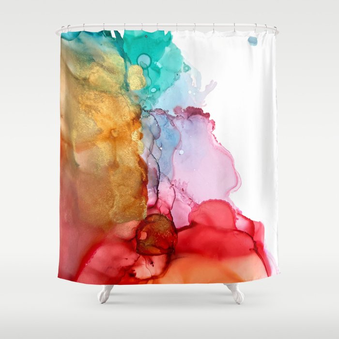 Absolutely Explosive Abstract Alcohol Ink (Pride, gold, rainbow) Shower Curtain