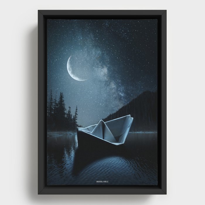 Boat at night Framed Canvas