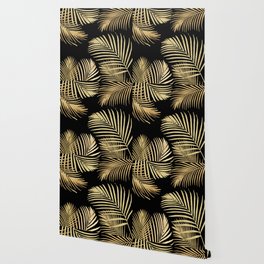 Gold Palm Leaves on Black Wallpaper