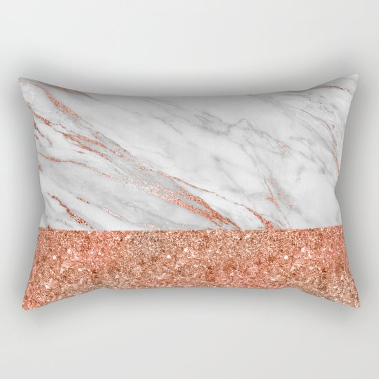 Luxury and glamorous pink glitter and white marble Rectangular Pillow