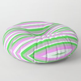[ Thumbnail: Violet, Light Cyan, Lime Green, and Dark Grey Colored Lines/Stripes Pattern Floor Pillow ]