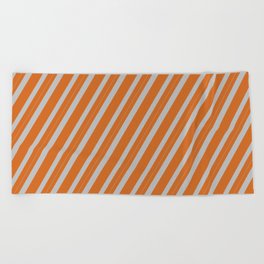 [ Thumbnail: Chocolate & Grey Colored Striped Pattern Beach Towel ]