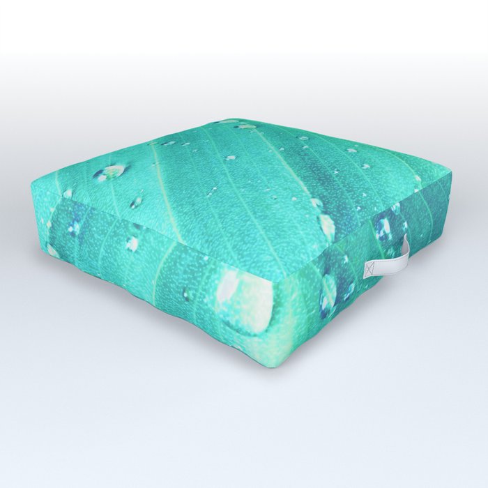 teal leaflet in tropical rain impressionism ( 3 of 3 set ) Outdoor Floor Cushion