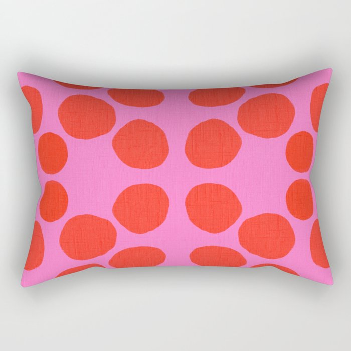 Mid-Century Modern Big Red Dots On Hot Pink Oblong Egg Shapes Spring Easter-Inspired Retro Geo Rectangular Pillow