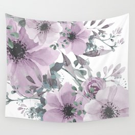 Floral Watercolor, Purple and Gray Wall Tapestry