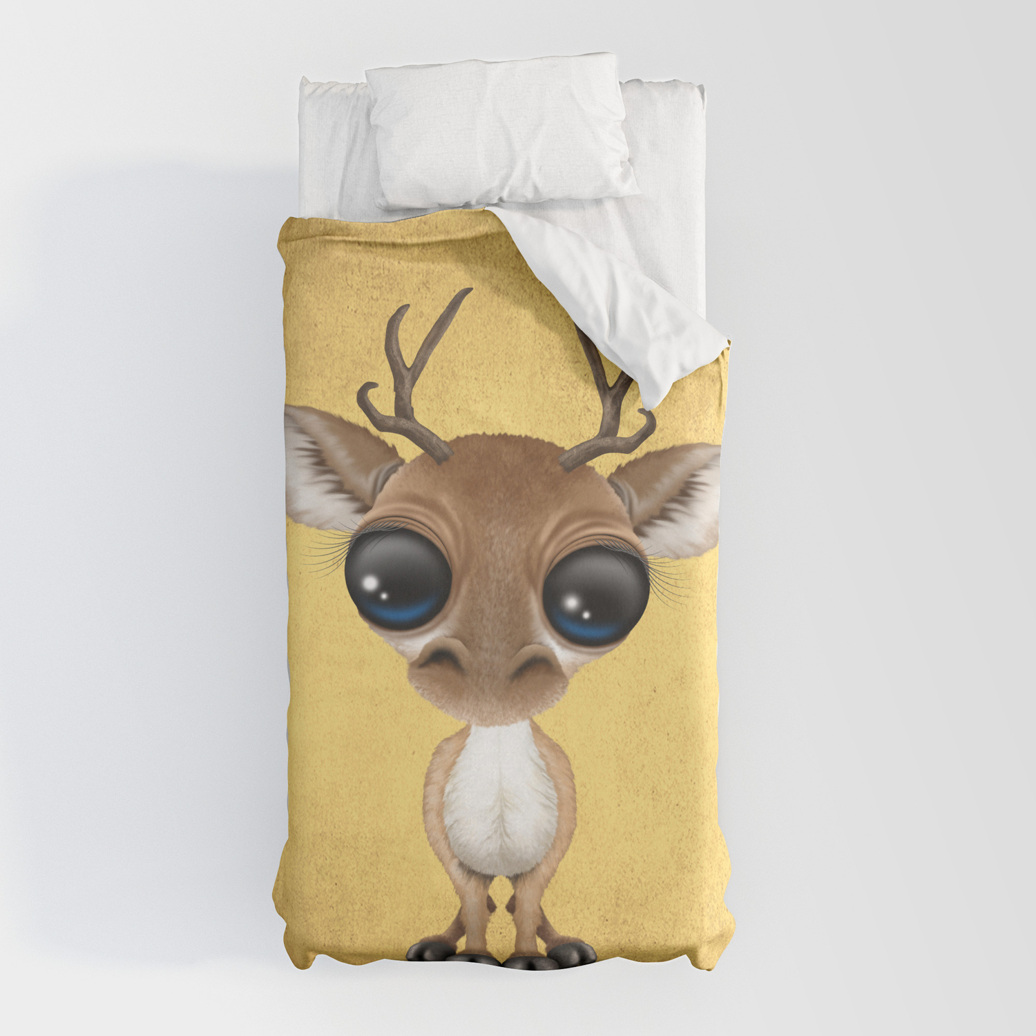 Download Cute Curious Baby Deer Calf With Big Eyes On Yellow Duvet Cover By Jeffbartels Society6