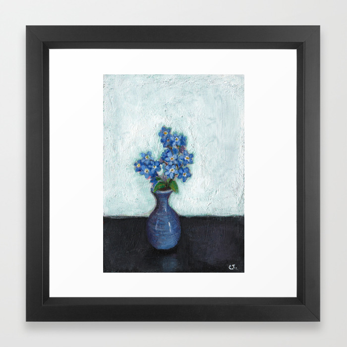 Forget Me Nots In Tiny Vase Painting Framed Art Print By Clarethompson Society6