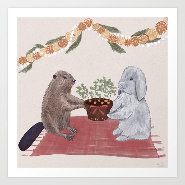 The Season of Giving, Beaver and Rabbit Art Print