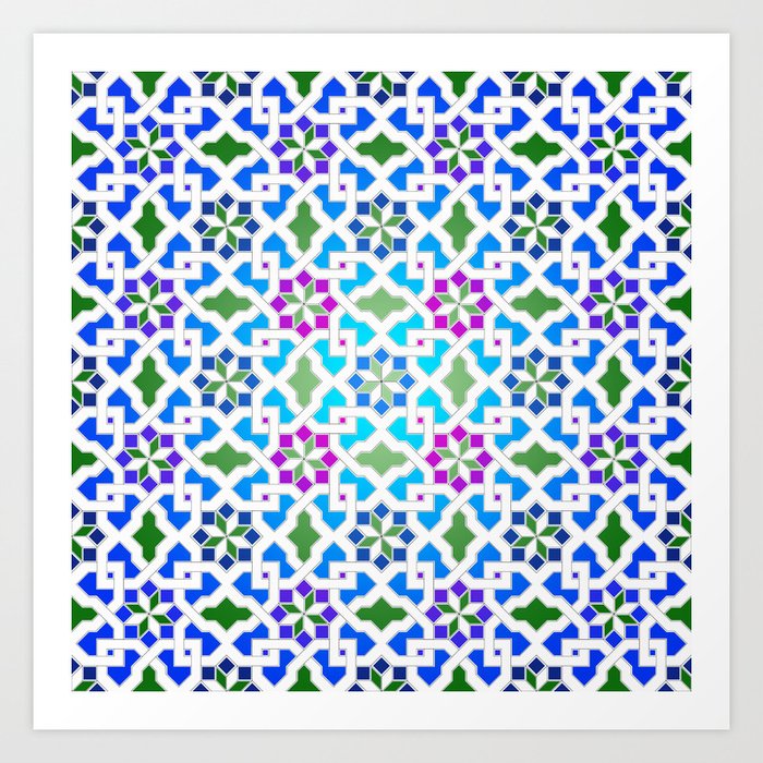 Beautiful Oriental Flower Pattern 7 Blue Green Art Print By