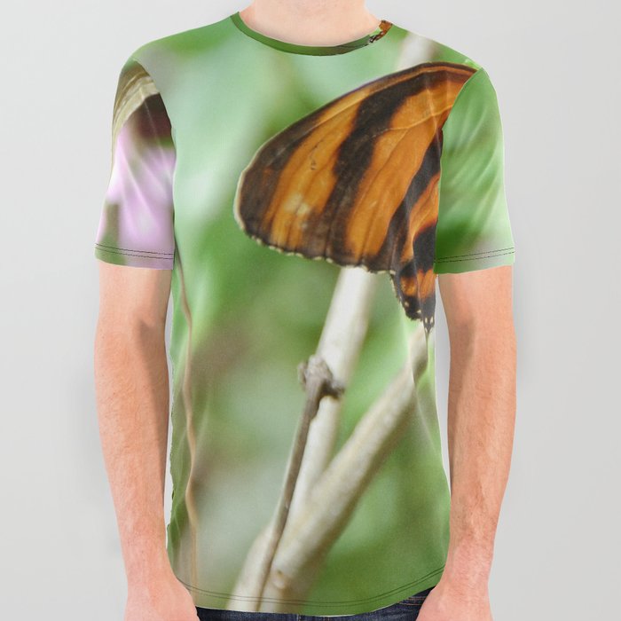 Mexico Photography - Beautiful Orange Butterfly With Black Stripes All Over Graphic Tee