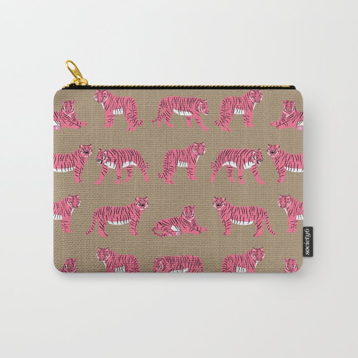 Year of the Tiger in Pop Pink and Tan Carry-All Pouch