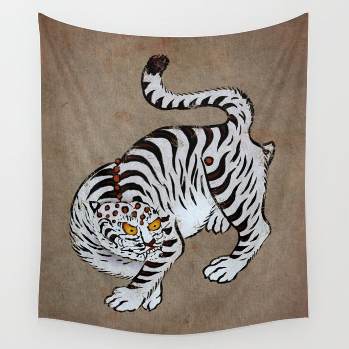 Minhwa: Tiger White Type Wall Tapestry
