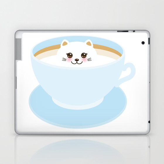 Cute Kawai Cat In Blue Cup Laptop Ipad Skin By Ekaterinap Society6