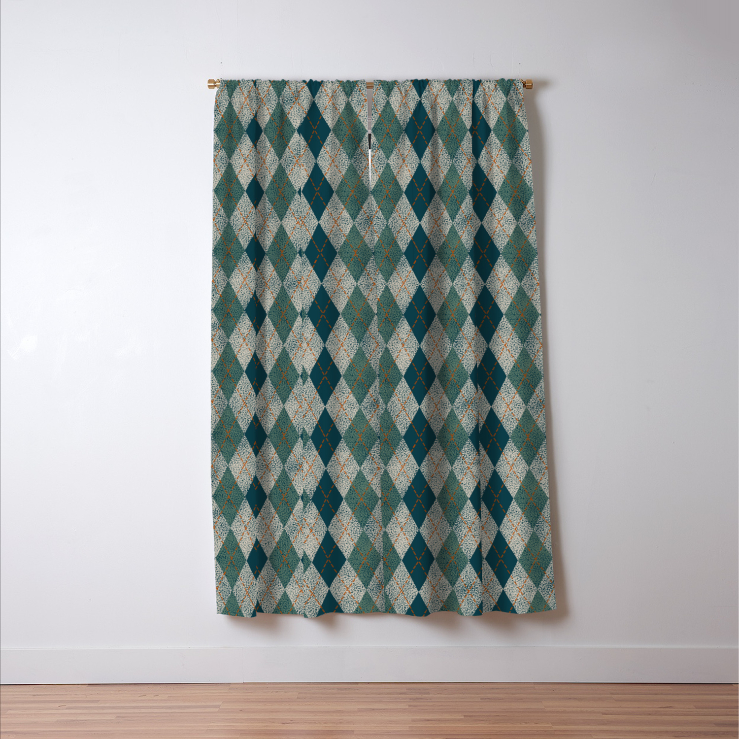 Textured Argyle In Teal Olive And Cream Blackout Curtain By