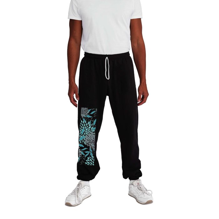 Floral Leaves and Blooms, Teal and Gray Sweatpants