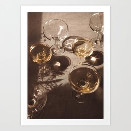 Drinks Art Print | Drinks, Vintage, Golden, Wine, Glass, Painting, Champagne, Acrylic, Alcohol, Retro 
