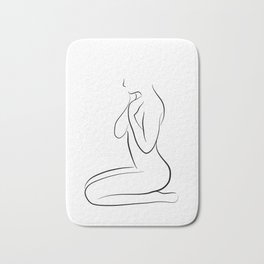 Female Nude Line Art Drawing - Reflective Rhea Bath Mat | Lineart, Minimal, Minimalist, Linedrawing, Blackandwhite, Naked, Bodyoutline, Silhouette, Nude, Femaleform 