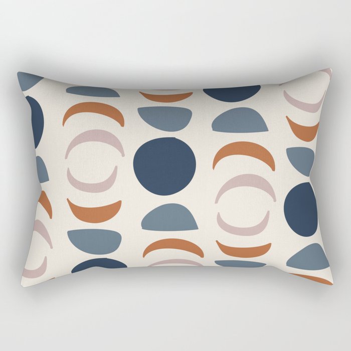 Moon Phases Pattern in blue, terracotta, pink Rectangular Pillow