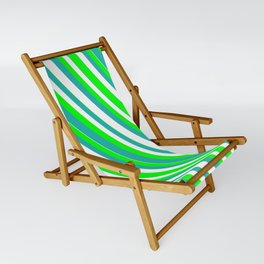 [ Thumbnail: Lime, Light Sea Green & White Colored Striped/Lined Pattern Sling Chair ]