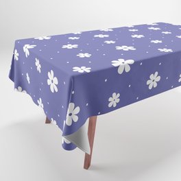 White Daisies on Periwinkle Blue Background Tablecloth