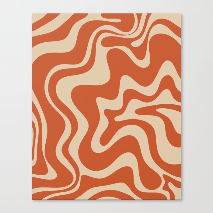 Retro Liquid Swirl Pattern in Mid Mod Burnt Orange and Beige Canvas Print