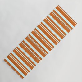 [ Thumbnail: Light Cyan & Chocolate Colored Striped Pattern Yoga Mat ]