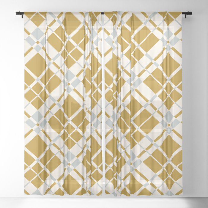 Tan brown gingham checked Sheer Curtain