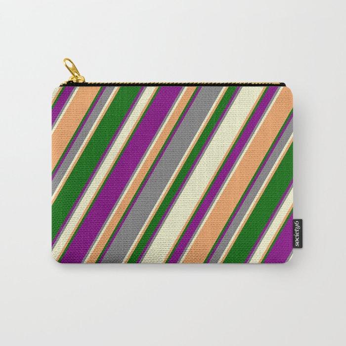 Colorful Purple, Grey, Light Yellow, Brown & Dark Green Colored Pattern of Stripes Carry-All Pouch