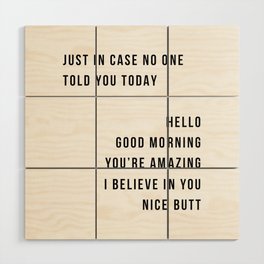 Just In Case No One Told You Today Hello Good Morning You're Amazing I Belive In You Nice Butt Minimal Wood Wall Art