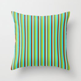 [ Thumbnail: Aqua, Brown, Green & Light Grey Colored Striped Pattern Throw Pillow ]