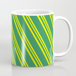[ Thumbnail: Yellow and Sea Green Colored Stripes Pattern Coffee Mug ]