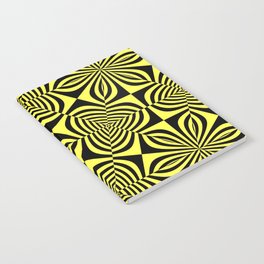 Abstract geometric aboriginal black yellow zebra flower design pattern of converging shapes circles Notebook