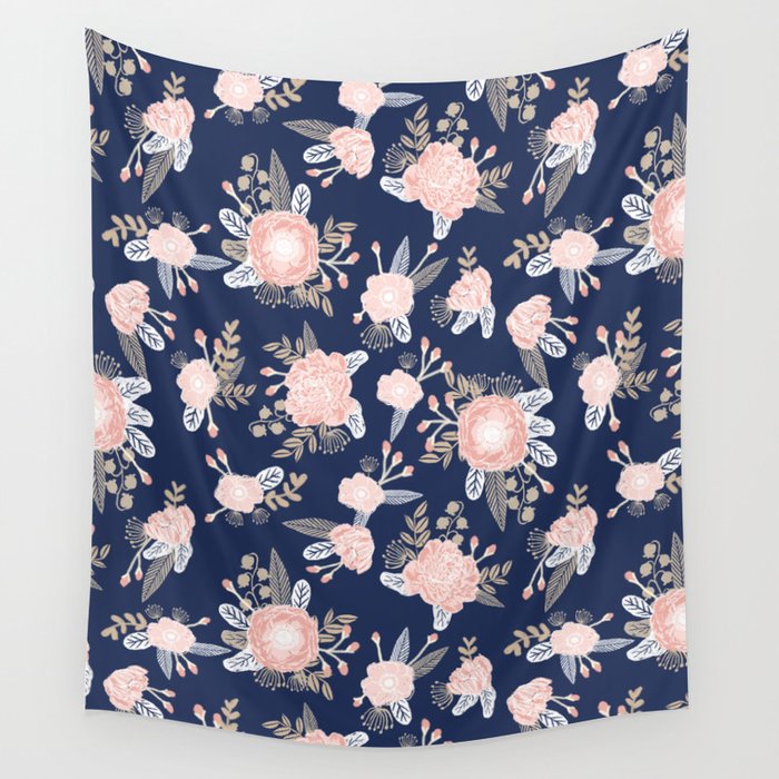 Floral Bouquet Pastel Navy Pink Florals Painted Painted