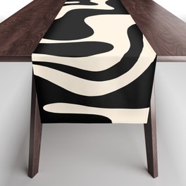 Retro Liquid Swirl Abstract Pattern 3 in Black and Almond Cream Table Runner